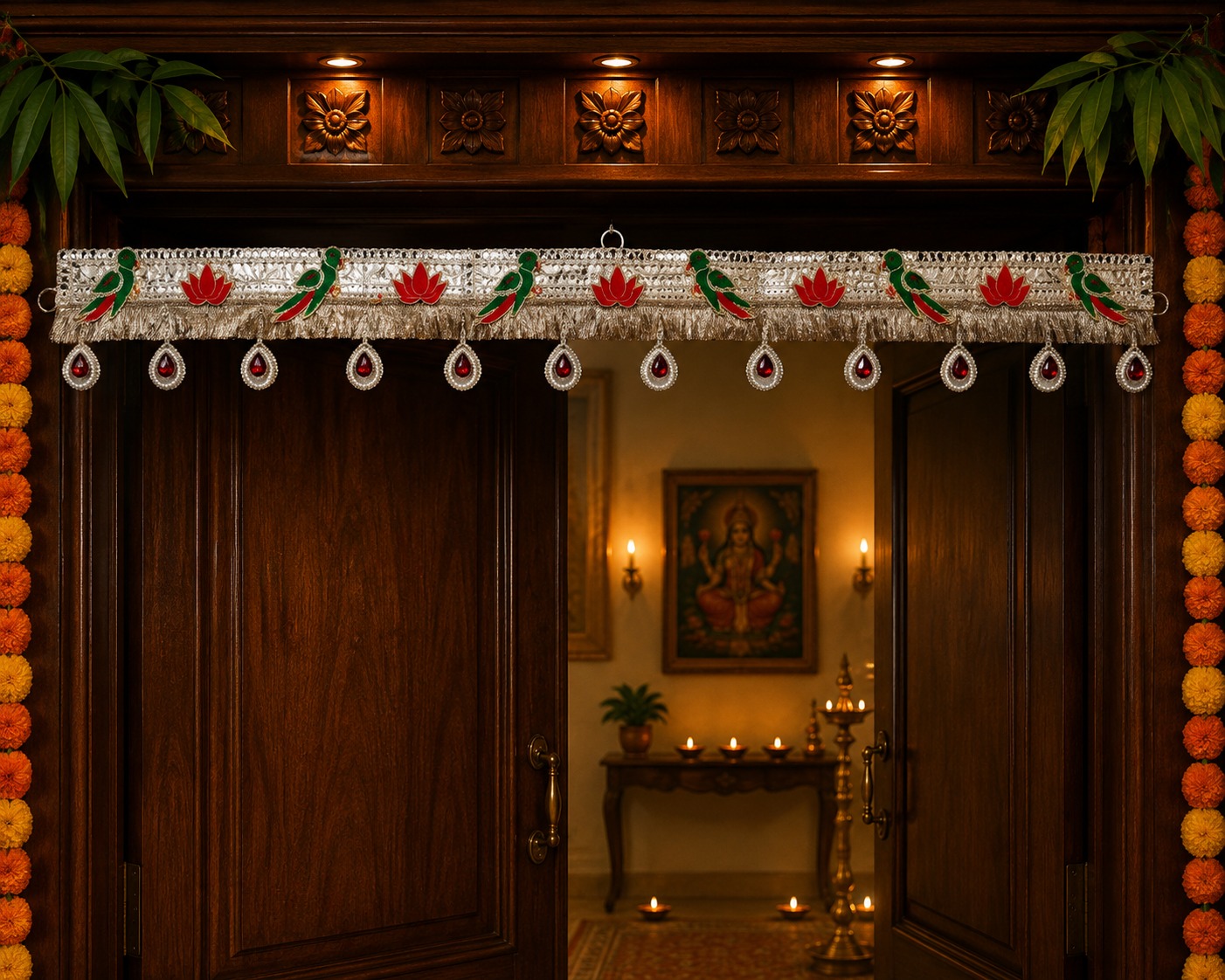 Parrot & Red Lotus Toran decorative toran for main door by Vyaparika